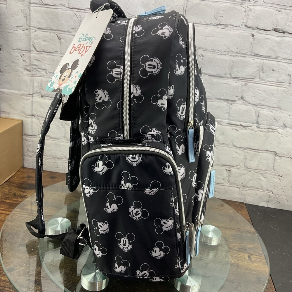 Disney Baby Black & White Mickey Mouse Multi Pc Diaper Bag Backpack w/14 Pockets - Picture 3 of 10